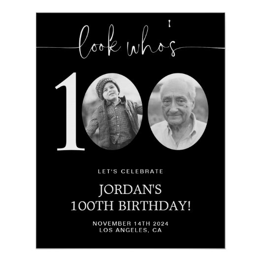 Schwarzer 100. Geburtstag Willkommen Poster (Vorderseite)