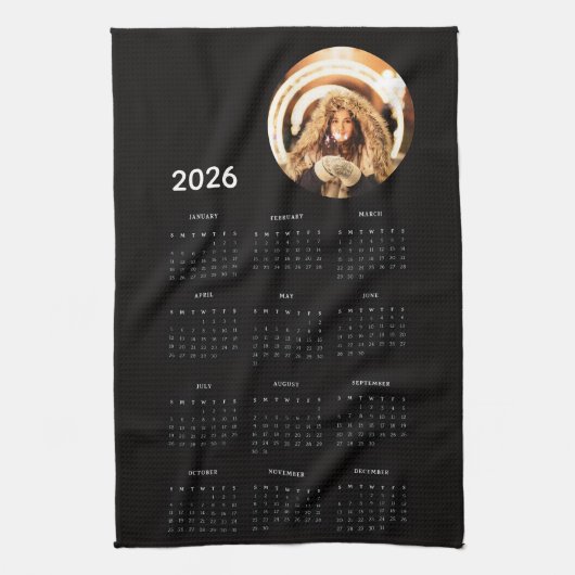 Schwarzer 2026 Kalender Rund Foto Geschirrtuch (Vertikal)