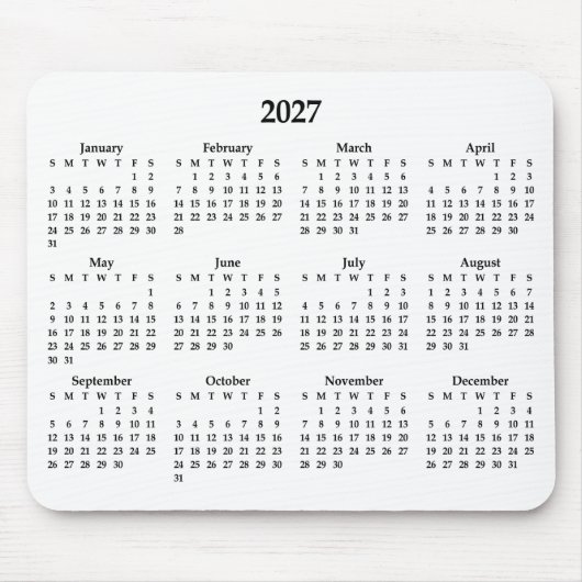 Schwarzer 2027-Kalender auf Weiß Mousepad (Vorne)