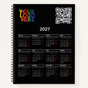 Schwarzer 2027-Kalender Geschäftslogo QR-Code Notizblock