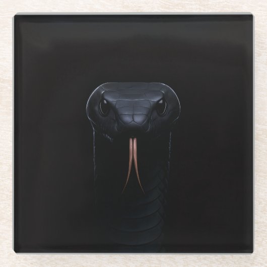 Schwarzer 4 Luxe Glas Untersetzer, Black Mamba Glasuntersetzer (Vorderseite)