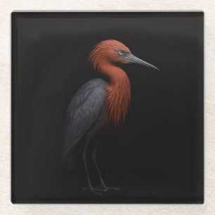 Schwarzer 4 Luxe Glas Untersetzer, Reddish Egret Glasuntersetzer