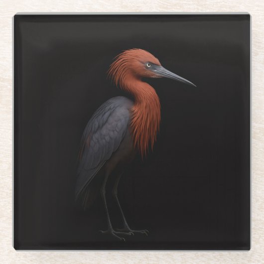 Schwarzer 4 Luxe Glas Untersetzer, Reddish Egret Glasuntersetzer (Vorderseite)