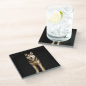 Schwarzer 4 Luxe Glasuntersetzer, Icy Elite Husky Glasuntersetzer (Schrägansicht)