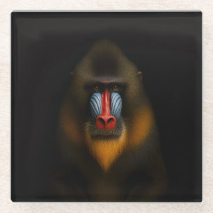 Schwarzer 4 Luxe Glasuntersetzer, Mandrill-Affe Glasuntersetzer