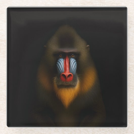 Schwarzer 4 Luxe Glasuntersetzer, Mandrill-Affe Glasuntersetzer (Vorderseite)