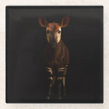 Schwarzer 4 Luxe Glasuntersetzer, Okapi im Wald
