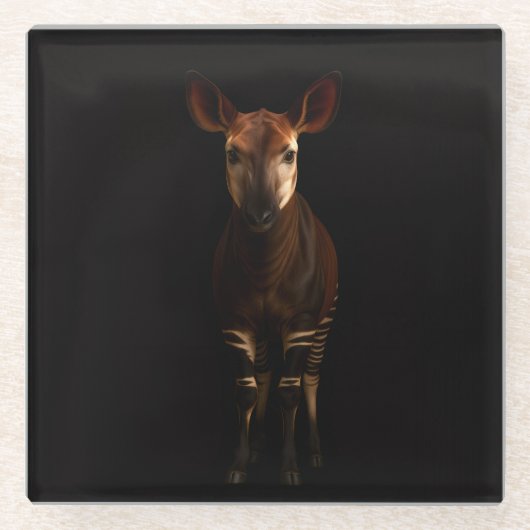 Schwarzer 4 Luxe Glasuntersetzer, Okapi im Wald Glasuntersetzer (Vorderseite)