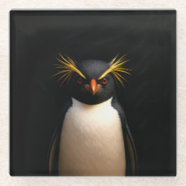 Schwarzer 4 Luxe Glasuntersetzer, Rockhopper-Pingu Glasuntersetzer