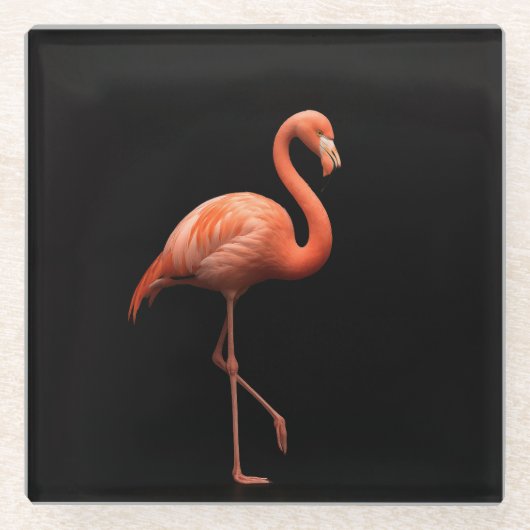 Schwarzer 4 Luxe Glasuntersetzer, Rosa Flamingo Glasuntersetzer (Vorderseite)