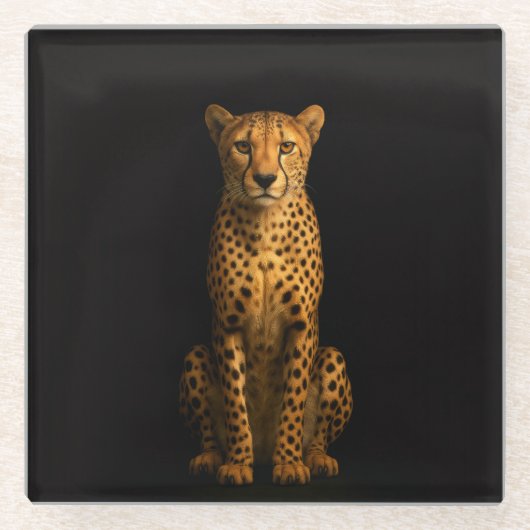 Schwarzer 4 Luxe Glasuntersetzer, Schlanker Gepard Glasuntersetzer (Vorderseite)