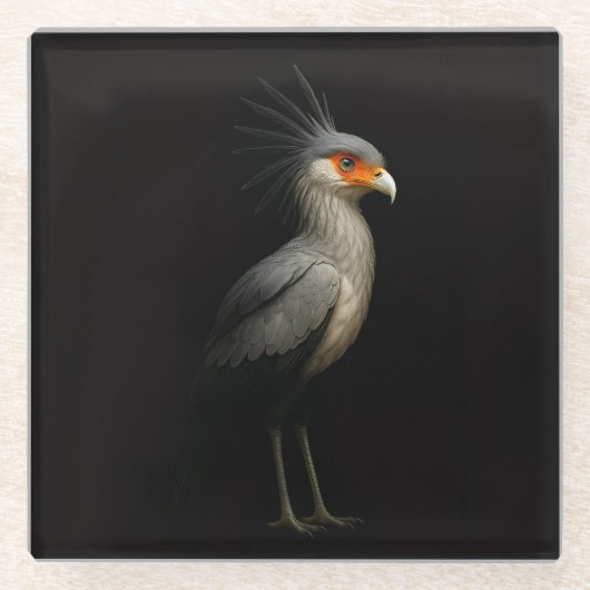 Schwarzer 4 Luxe Glasuntersetzer, Sekretärvogel Glasuntersetzer (Vorderseite)