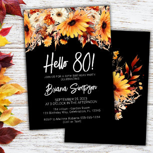 Schwarzer 80. Geburtstag Fall Floral Einladung