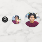 Schwarzer Abschluss 3 Foto Fett Weiße Script-Cap Konfetti (Rückseiten)