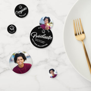 Schwarzer Abschluss 3 Foto Fett Weiße Script-Cap Konfetti