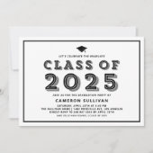 Schwarzer Abschluss der 2025-Cap Retro-Klasse Einladung (Vorderseite)