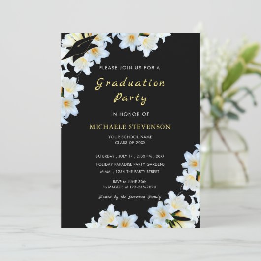 Schwarzer Abschluss der weißen Blume Einladung Gol (Stehend Vorderseite)