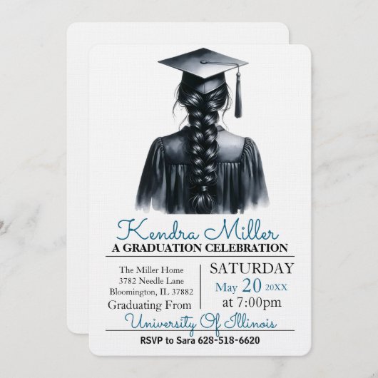 Schwarzer Abschluss Einladung (Vorne/Hinten)