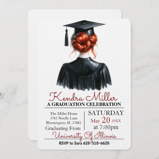 Schwarzer Abschluss Einladung (Vorne/Hinten)