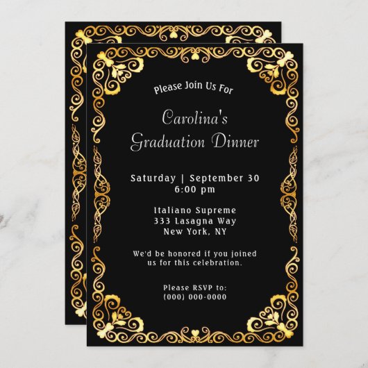 Schwarzer Abschluss Einladung (Vorne/Hinten)