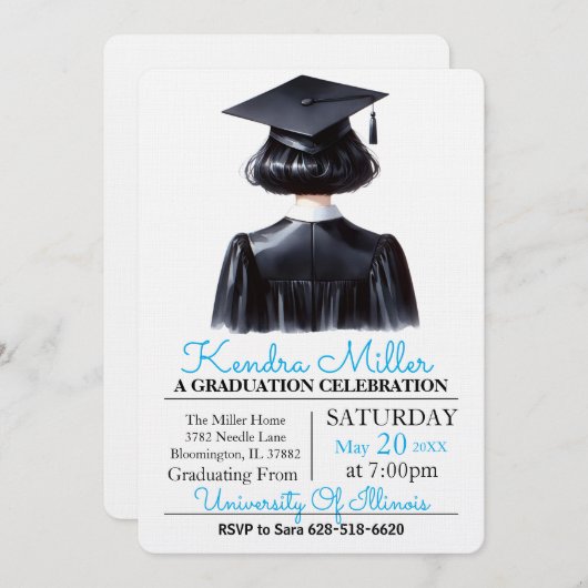 Schwarzer Abschluss Einladung (Vorne/Hinten)