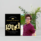 Schwarzer Abschluss Foto Moderne Typografie reales Folieneinladung (Stehend vorne)