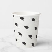 Schwarzer Abschluss Hut auf weißem neuem Party Pappbecher (Rückseite)