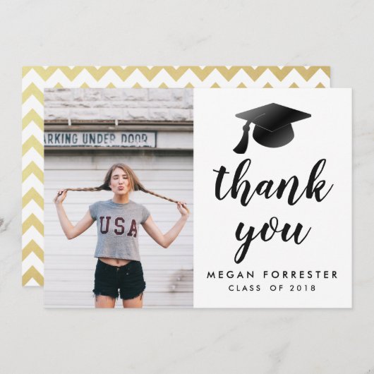 Schwarzer Abschluss-Hut danken Ihnen Dankeskarte (Vorne/Hinten)