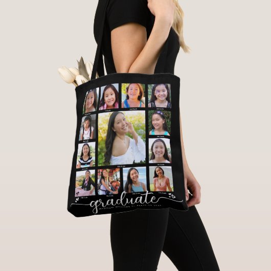 Schwarzer Abschluss K-12 Moderne Script FotoCollag Tasche (Von Nahem)