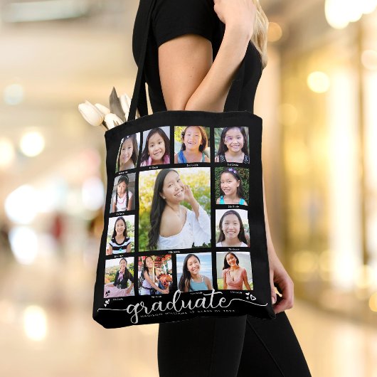 Schwarzer Abschluss K-12 Moderne Script FotoCollag Tasche