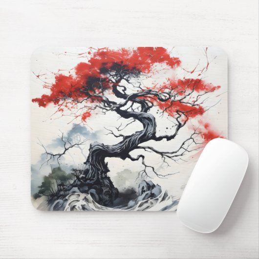 Schwarzer Abstrakter Baum Mousepad (Mit Mouse)
