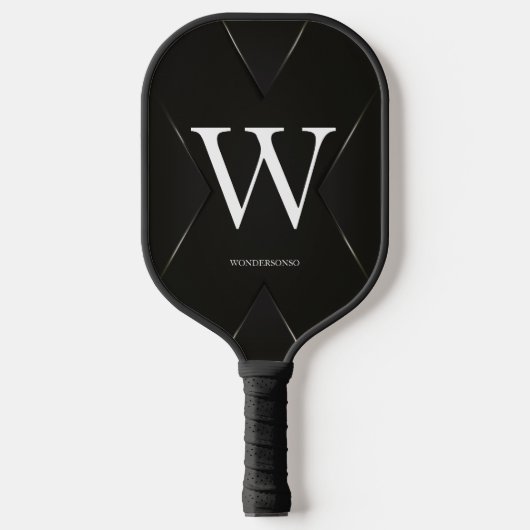 Schwarzer abstrakter benutzerdefinierter Textname Pickleball Schläger (Vorderseite)