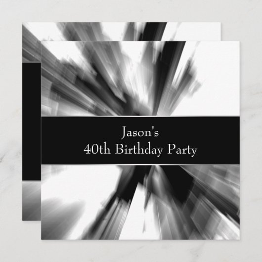 Schwarzer Abstrakter Wolkenkratzer Mans 40. Geburt Einladung (Vorne/Hinten)