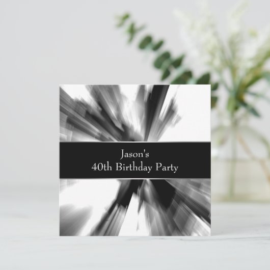 Schwarzer Abstrakter Wolkenkratzer Mans 40. Geburt Einladung (Stehend Vorderseite)