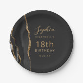 Schwarzer Achat Gold Dunkel 18. Geburtstag Pappteller (Vorderseite)