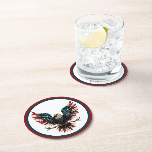 Schwarzer Adler aus Rustikal Runder Pappuntersetzer (Vor Ort)