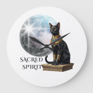 Schwarzer ägyptischer Katze Secret Spirit Aufklebe Große Wanduhr