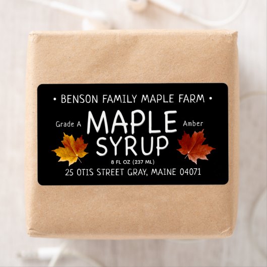 Schwarzer Ahornsirup Etikett Orangefarbener Ahornl (Insitu)