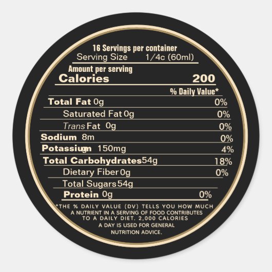 Schwarzer Ahornsirup Mini Nutrition Facts Label 20 Runder Aufkleber (Vorderseite)