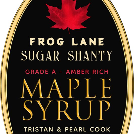 Schwarzer Ahornsirup mit rotem Leaf und Grenze Ovaler Aufkleber