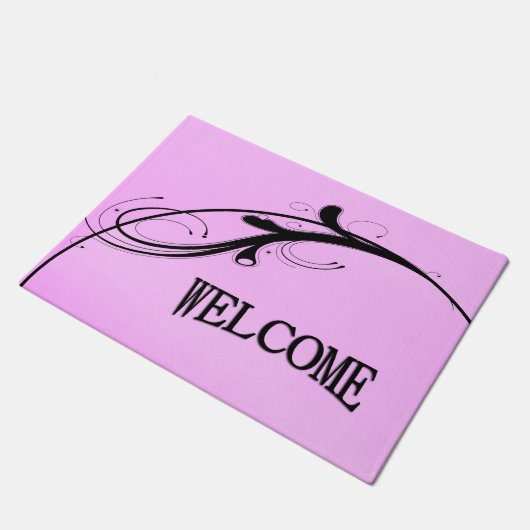 Schwarzer Akzent auf rosa Begrüßung Fußmatte (Schrägansicht)