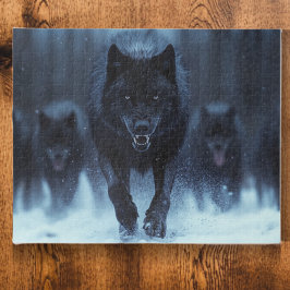 Schwarzer Alpha Wolf im Schnee laufen Puzzle