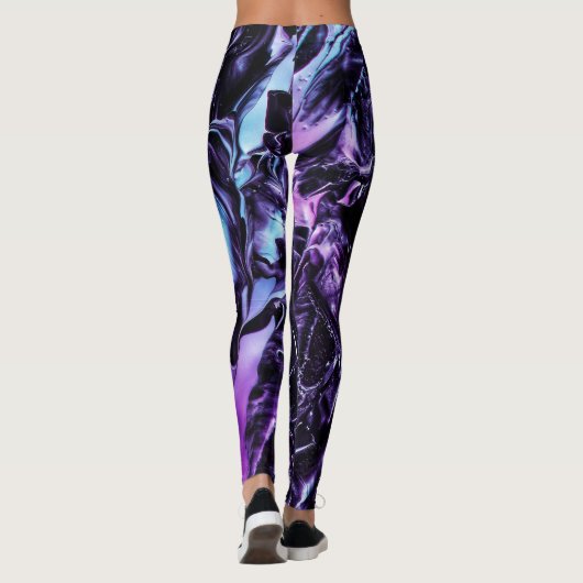 Schwarzer Amethyst-Splash, dunkel Lila Abstrakt Leggings (Rückseite)