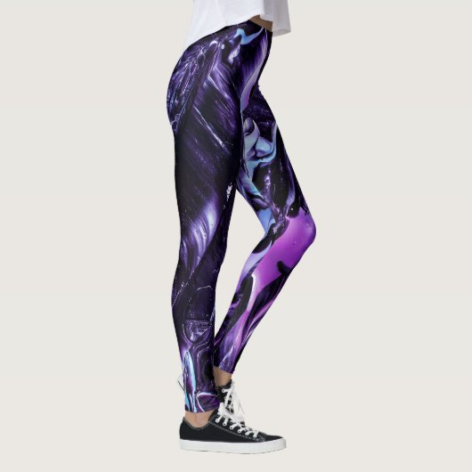 Schwarzer Amethyst-Splash, dunkel Lila Abstrakt Leggings (Rechts)