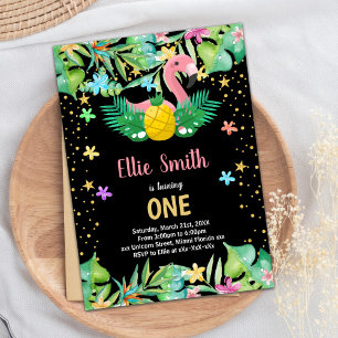 Schwarzer Ananas Flamingo Geburtstagseinladungen Einladung