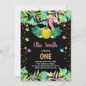 Schwarzer Ananas Flamingo Geburtstagseinladungen Einladung (Vorderseite)