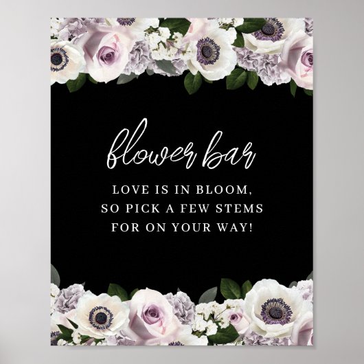 Schwarzer Anemon und Lila Blumendusche Blume Bar Poster (Vorne)