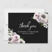Schwarzer Anemon und Lila Brautparty Dankeskarte (Vorderseite)