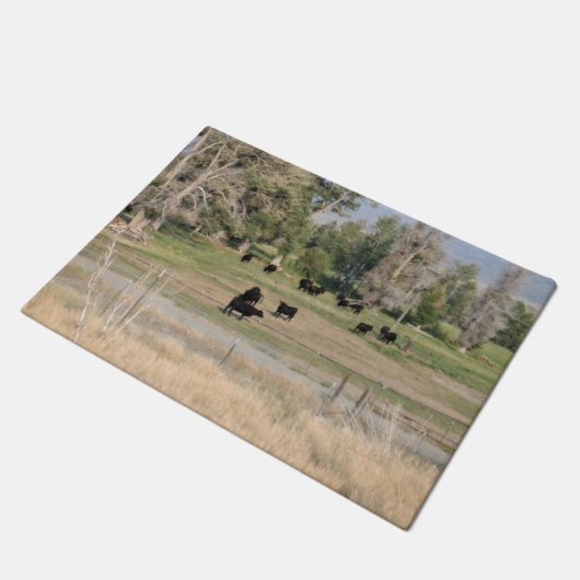 Schwarzer Angus in der Weide Fußmatte (Schrägansicht)