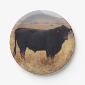 Schwarzer Angus Steer Grazing mit Herde Pappteller (Vorderseite)